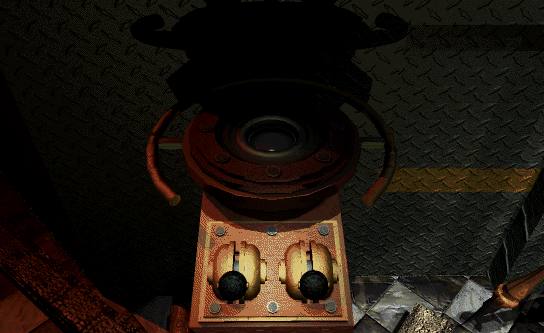 Screenshot of Myst, the controls for the fortress rotation.